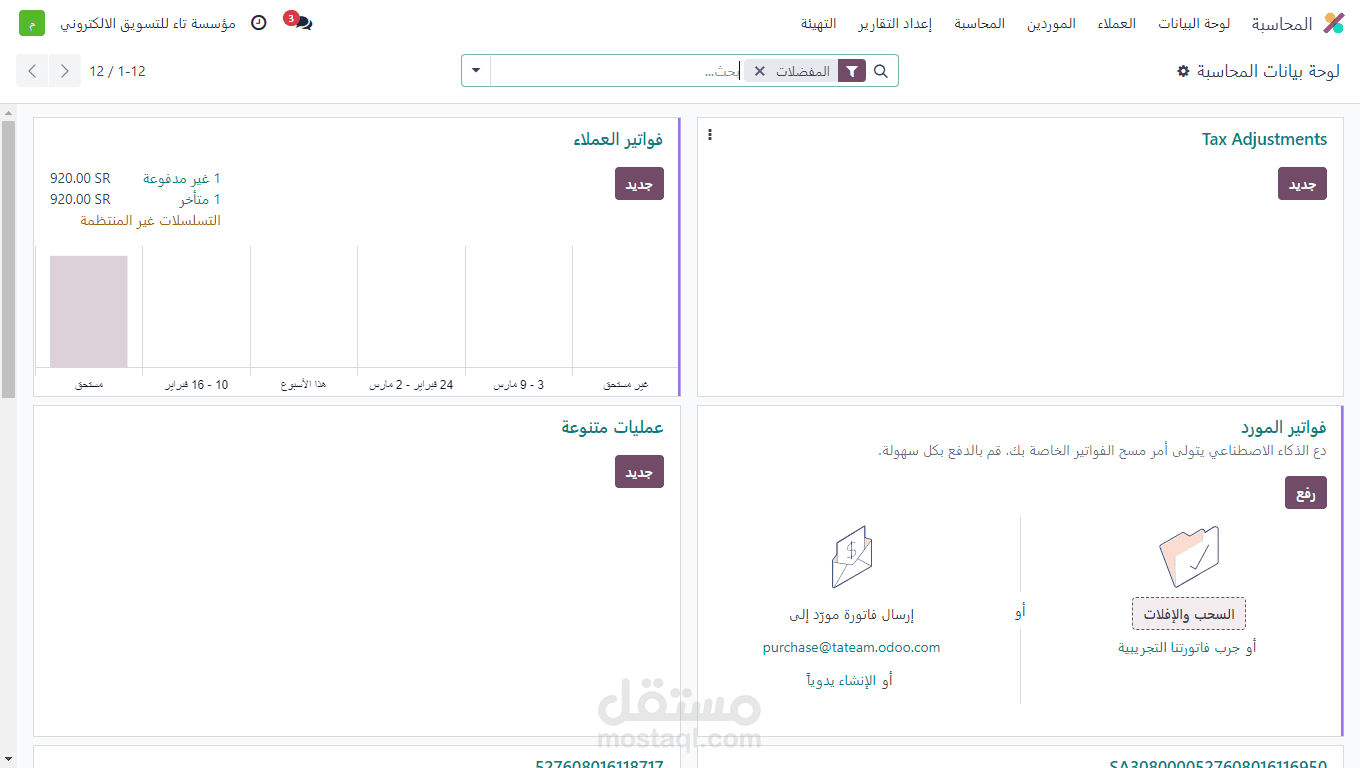العمل على برنامج اودو المحاسبى لاحدى شركات التسويق الرقمى فى السعودية