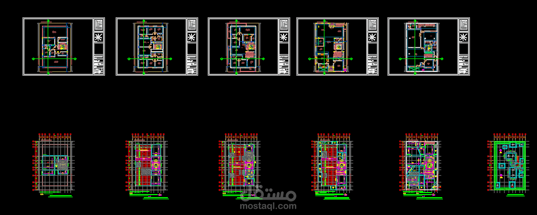 حصر تفصيلي خرسانات وحديد لمشروع سكني بالكامل 1350 متر مسطح