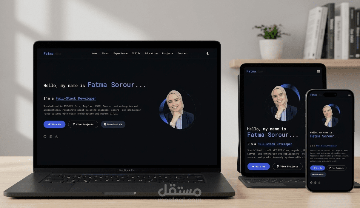 تصميم وتطوير بورتفوليو احترافي لمطور Full-Stack | Modern Developer Portfolio