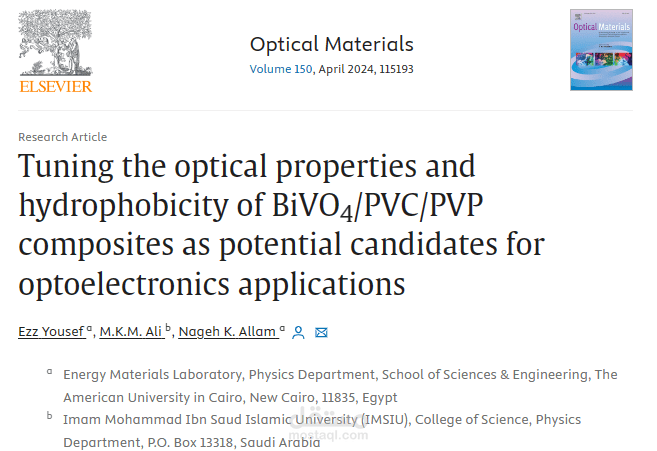 Tuning the optical properties and hydrophobicity of BiVO4/PVC/PVP composites as potential candidates for optoelectronics applications