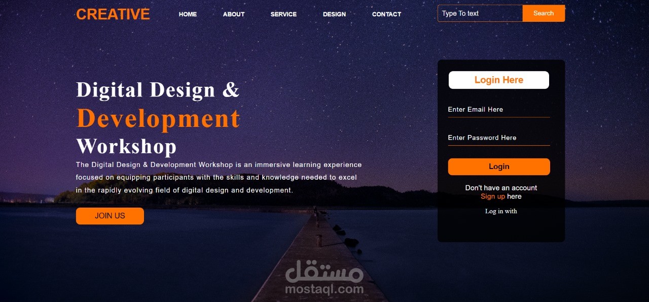 موقع ويب به خيار تسجيل الدخول using only Html & Css.