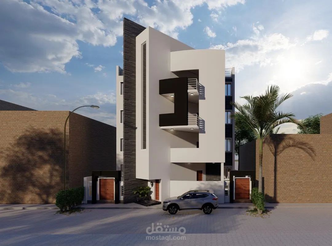 تصميم عصري حديث لمبنى سكني على مساحة 320 متر مربع _ و واجهه بعرض 16 متر