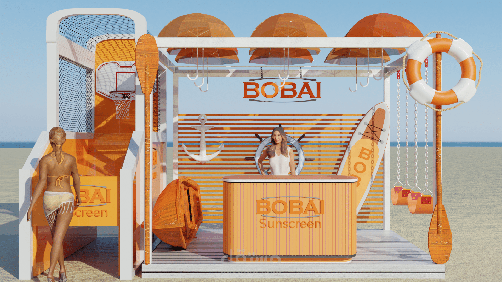 تصميم ثري دي لمعرض بوباي صن سكرين في الصيف