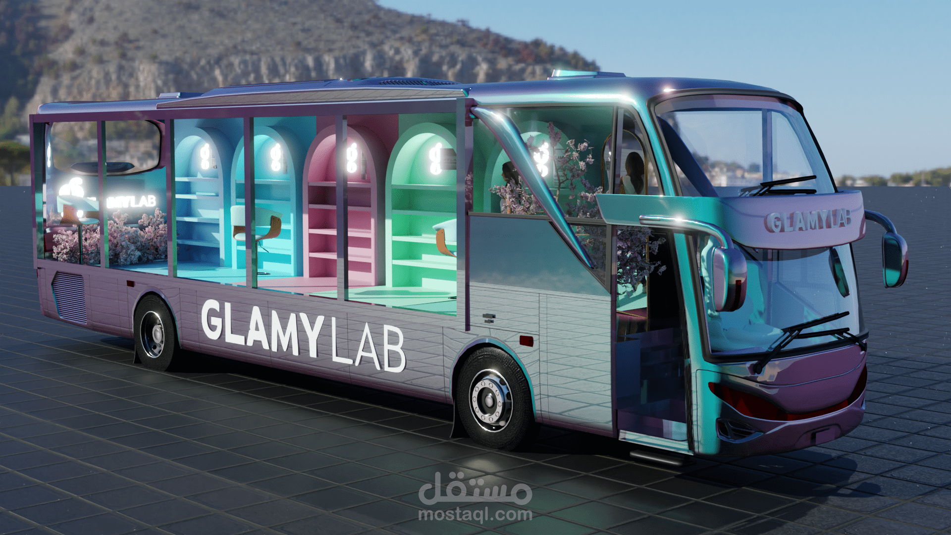 تصميم ثري دي دعائي ل باص خاص ب جلامي لاب براند