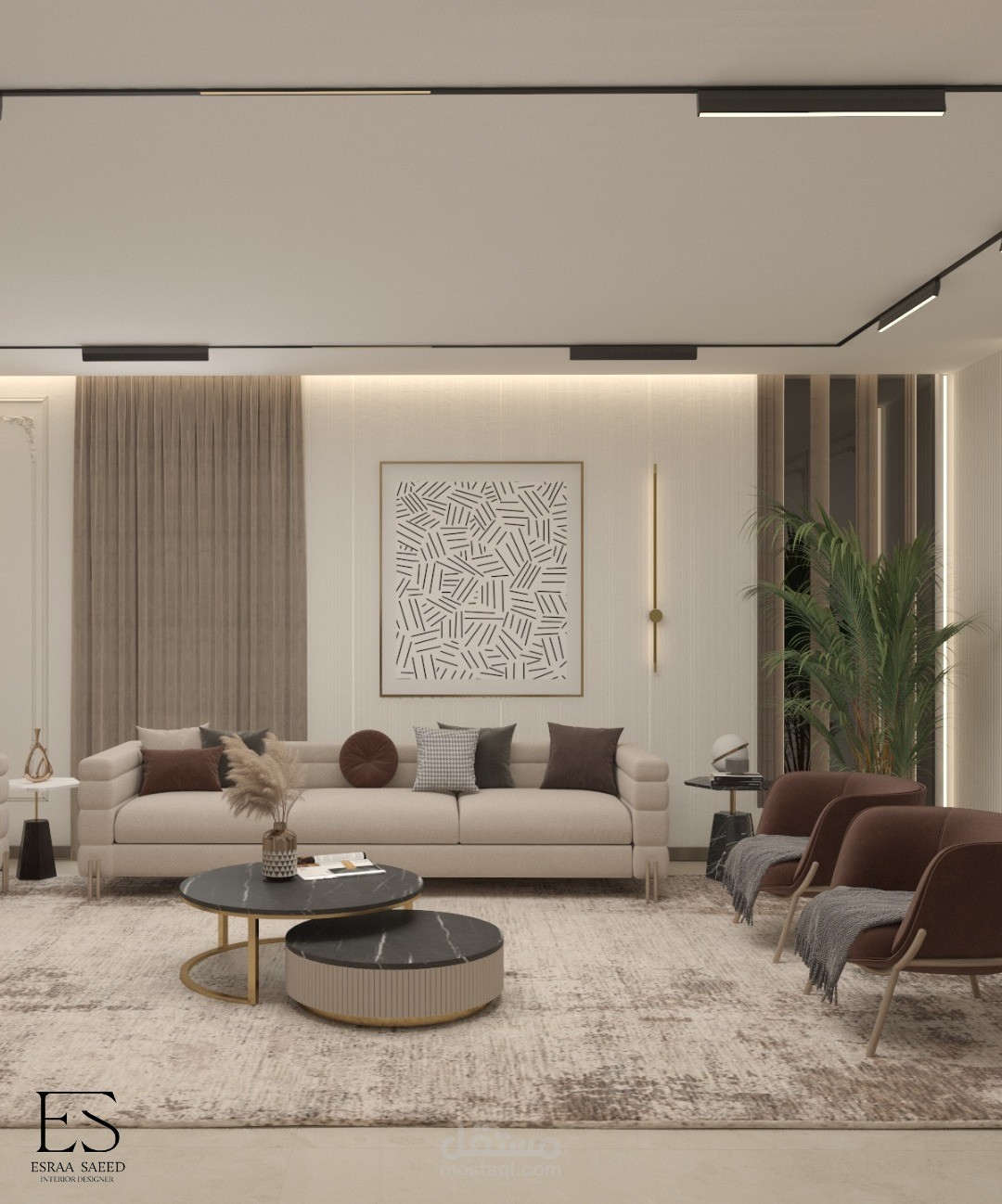 تصميم داخلي لغرفة معيشة على الطراز المودرن