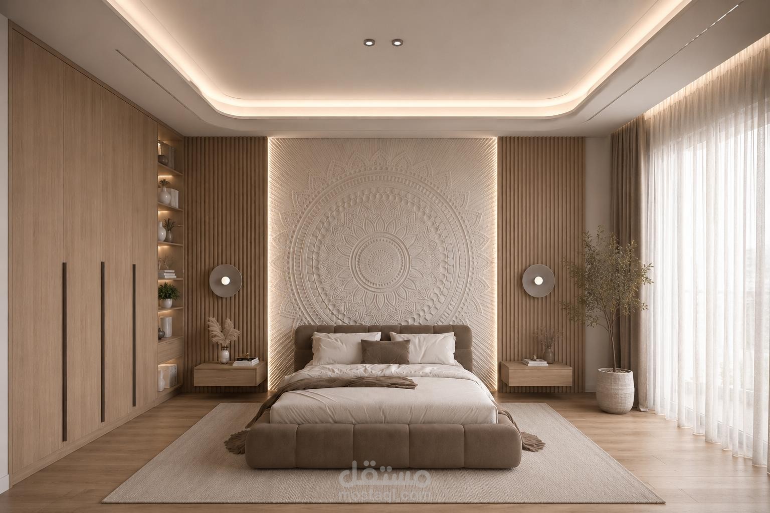 تصميم داخلي لغرفة نوم بالوان هادية
