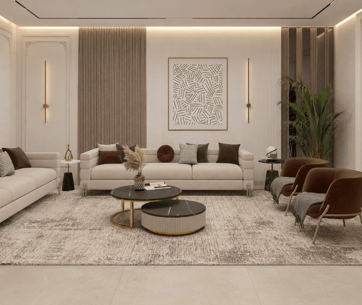 تصميم داخلي لغرفة معيشة على الطراز المودرن