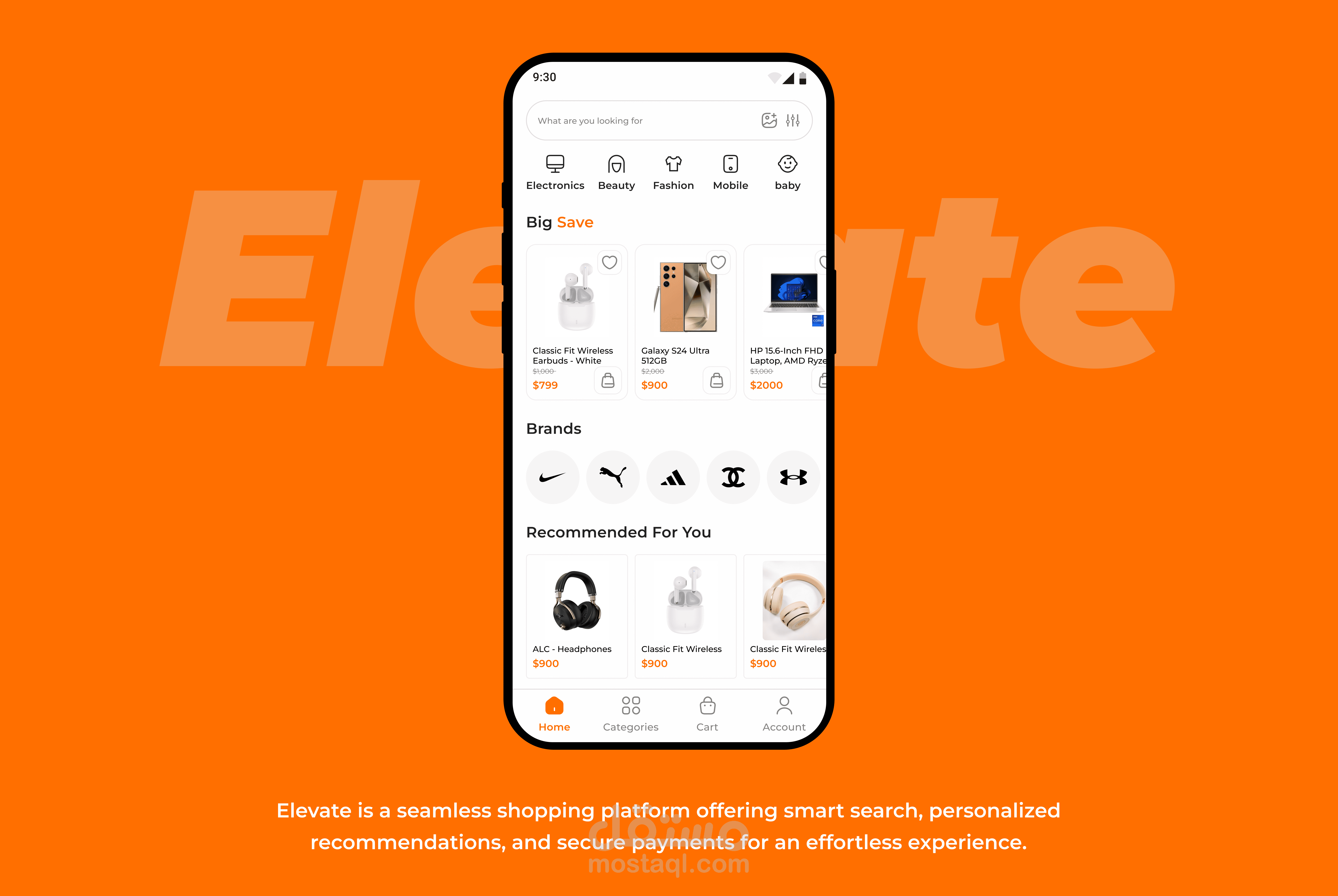 Elevate – تطبيق تسوق إلكتروني