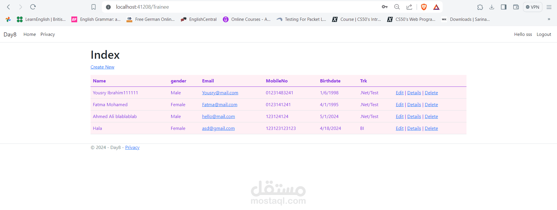 عمل كامل CRUD لجدول بالقاعدة بأستخدام .Net MVC