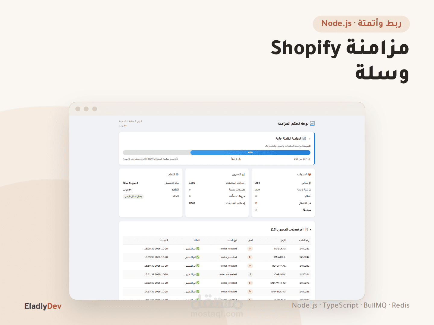 محرك مزامنة بين Shopify وسلة: المنتجات والأسعار من Shopify إلى سلة، والمخزون في الاتجاهين