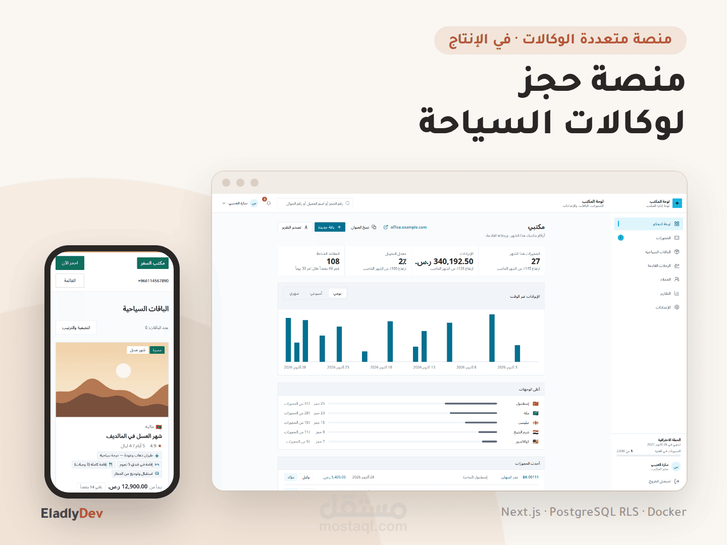 منصة حجز متعددة الوكالات لشركات السياحة في السعودية: موقع حجز ولوحة تحكم لكل وكالة (SaaS)