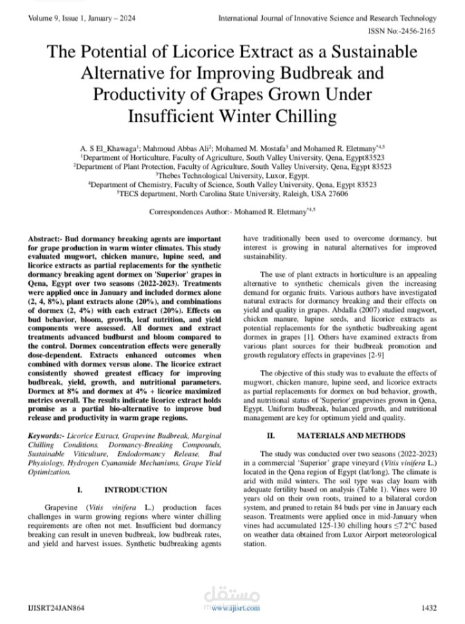 The Potential of Licorice Extract as a Sustainable Alternative for Improving Budbreak and Productivity of Grapes Grown Under Insufficient Winter Chilling