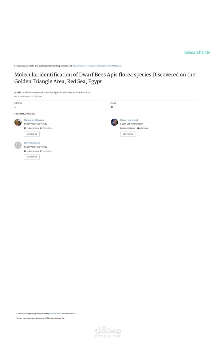 Molecular identification of Dwarf Bees Apis florea species Discovered on the Golden Triangle Area, Red Sea, Egypt