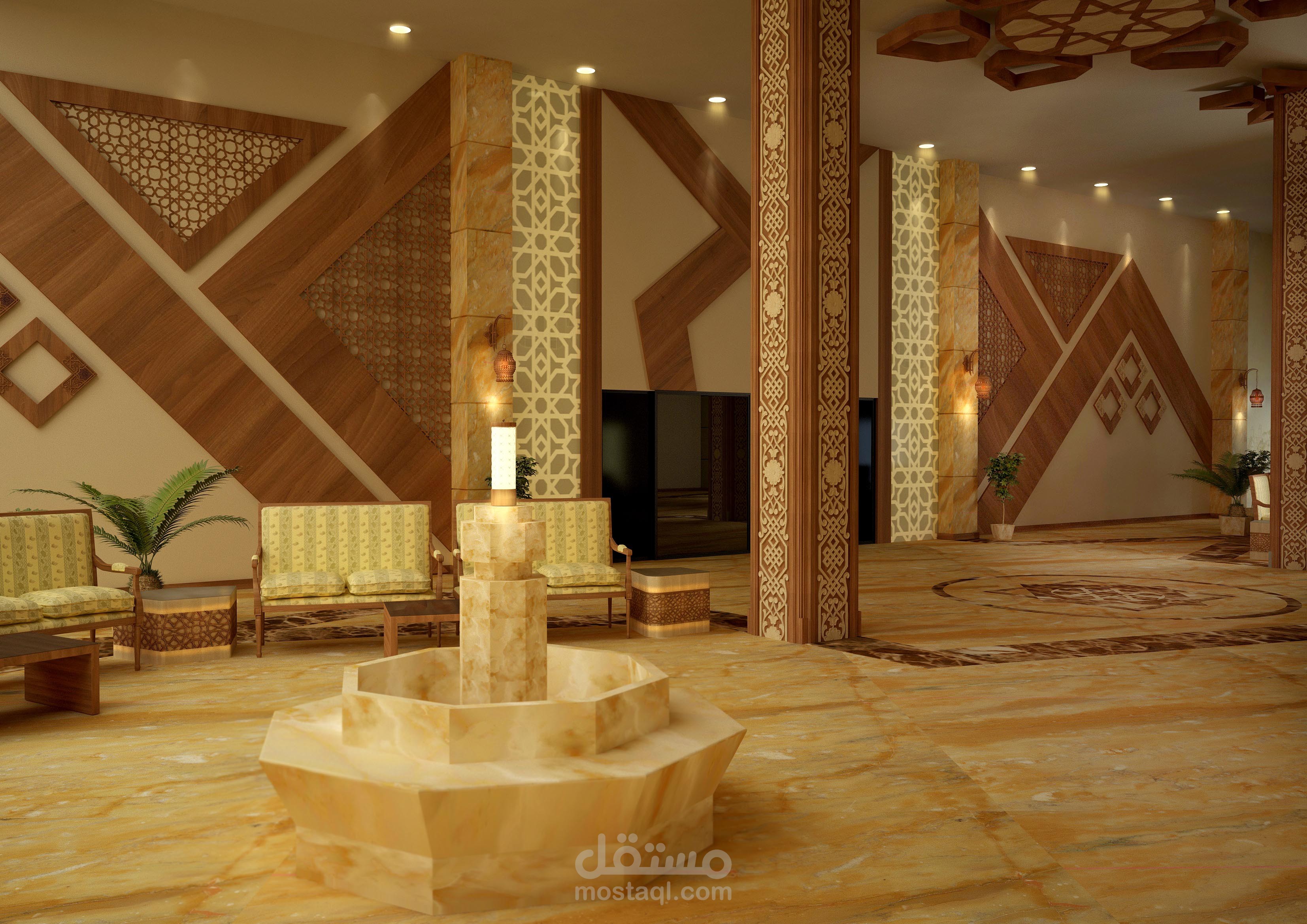 تصميم ديكور 3D لريسيبشن بفندق