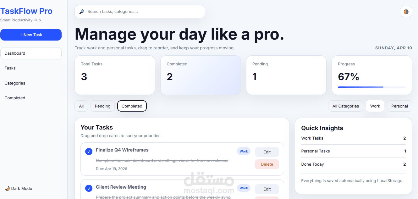 TaskFlow Pro – Smart Task Management Dashboard