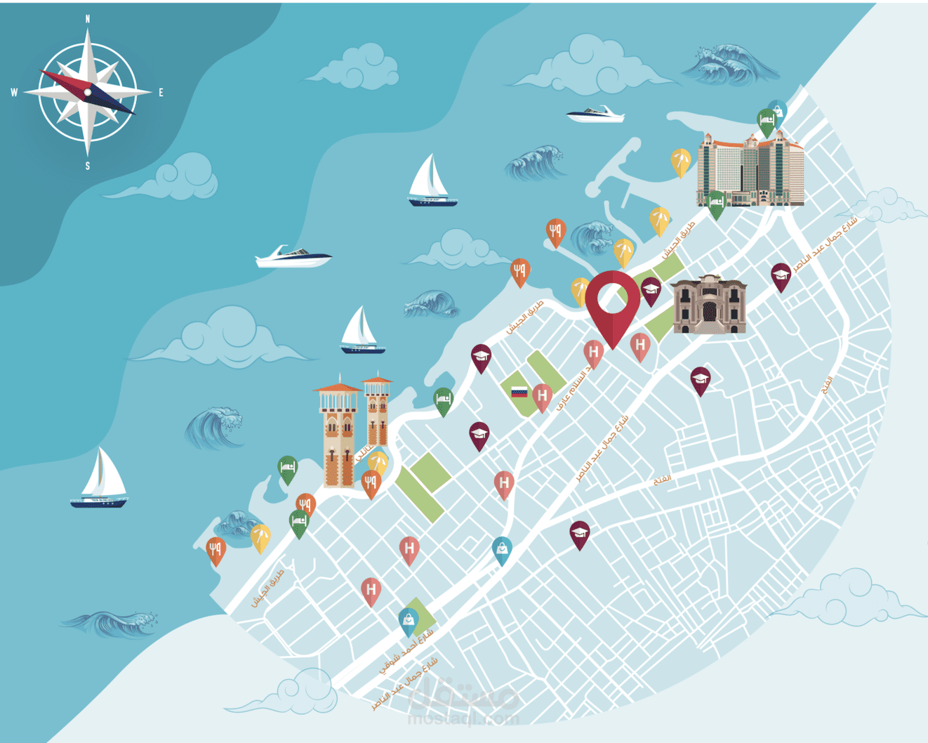تصميم خريطة الاسكندرية Map Illustration
