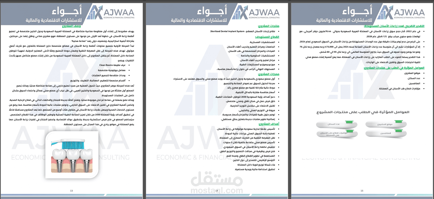 دراسة جدوى ونموذج مالي لمصنع أنظمة زراعة الأسنان الطبية (معتمد لدى برنامج الحوافز والصندوق الصناعي)