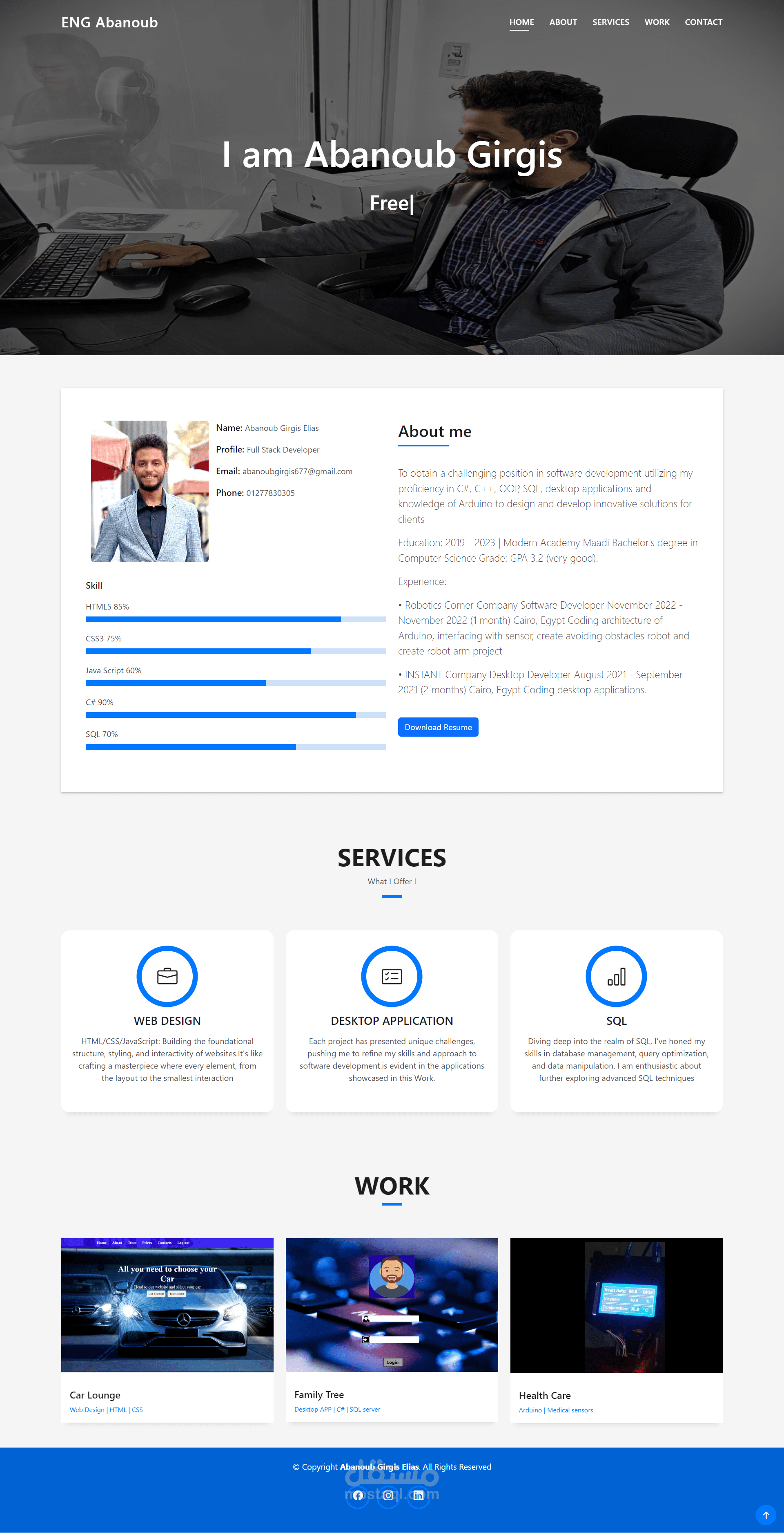 برمجة صفحة ويب portfolio