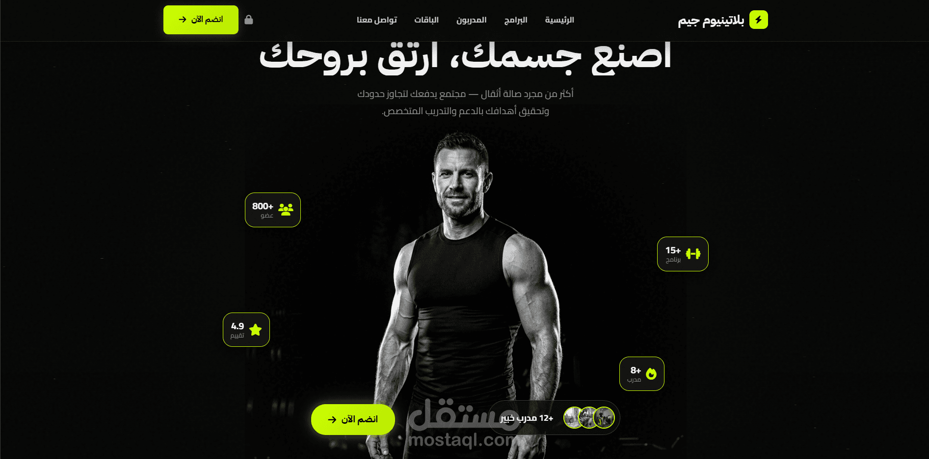 تطوير واجهة رقمية وتجربة مستخدم متكاملة لـ Platinum Gym ببني سويف