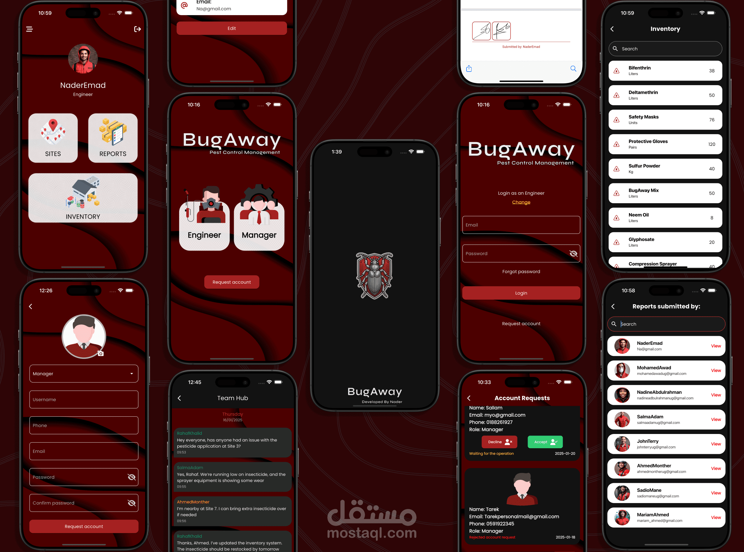 تطبيق BugAway لإدارة المبيدات مع Firebase والدردشة الفورية
