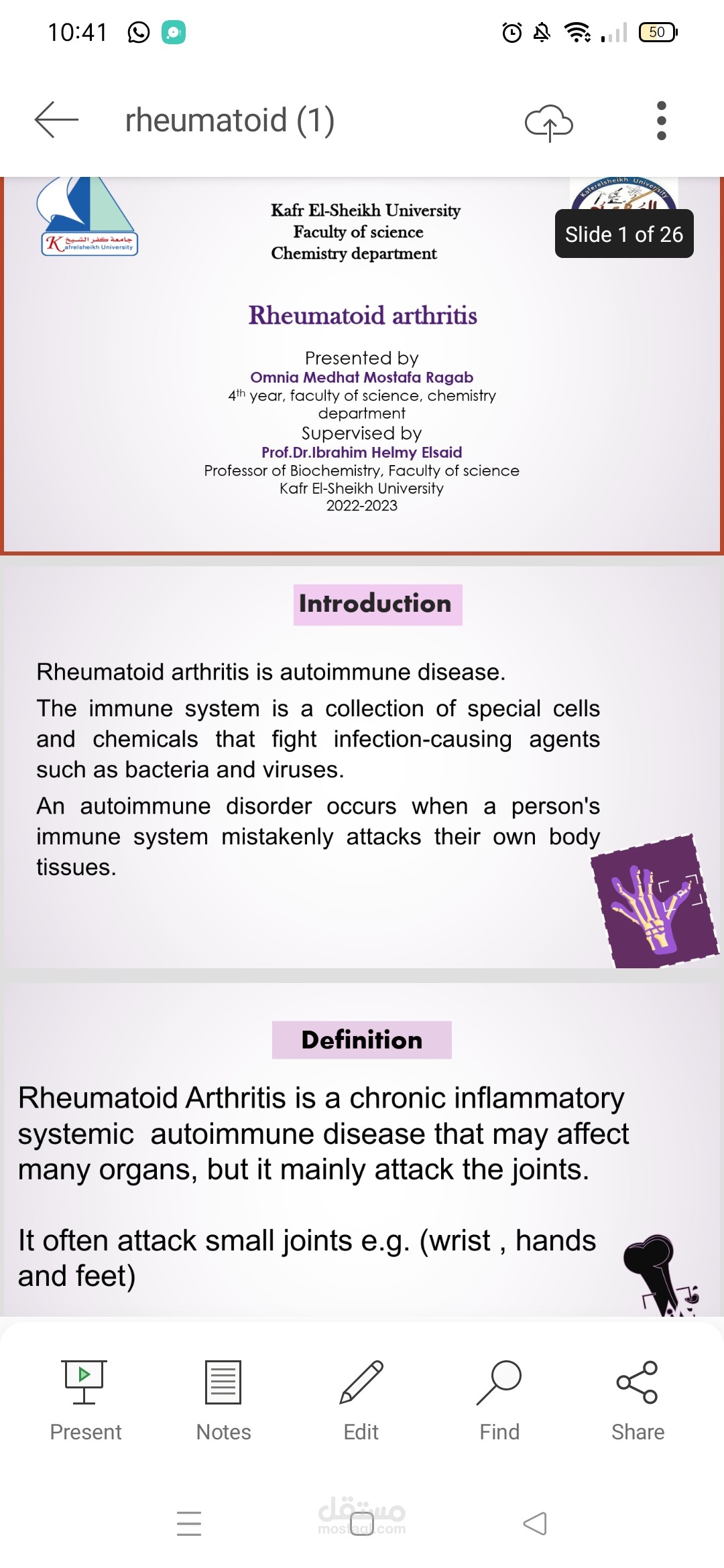 Presentation about Rheumatoid arthritis