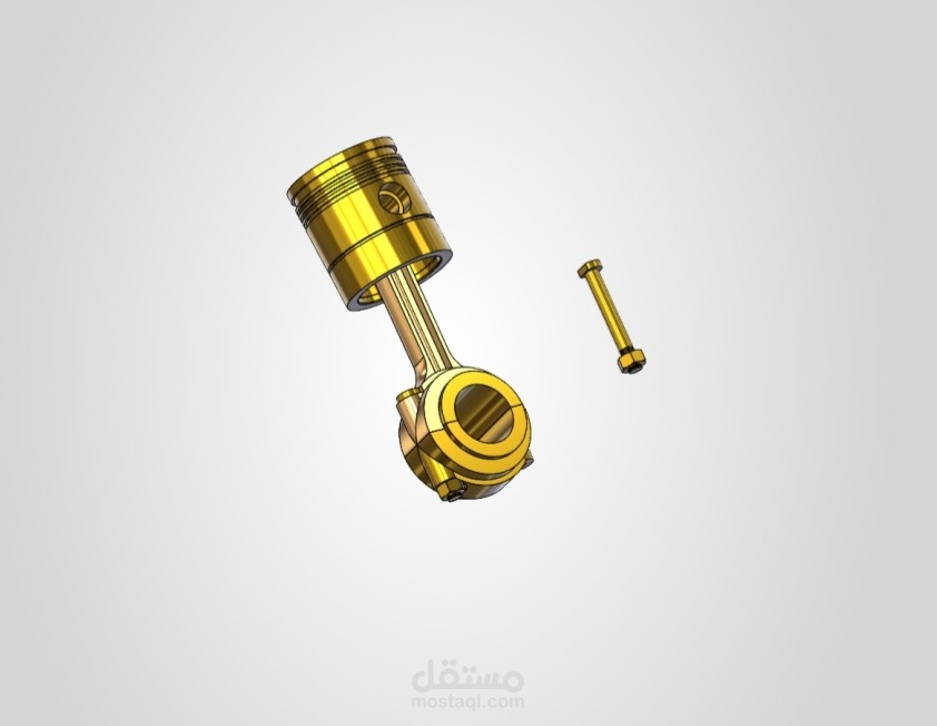 تصميم ميكانيكي ونمذجة ثلاثية الأبعاد لمكبس محرك (Piston & Connecting Rod) باستخدام SolidWorks.