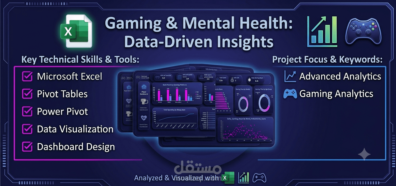 Interactive Excel Dashboard | تحليل الألعاب والصحة النفسية