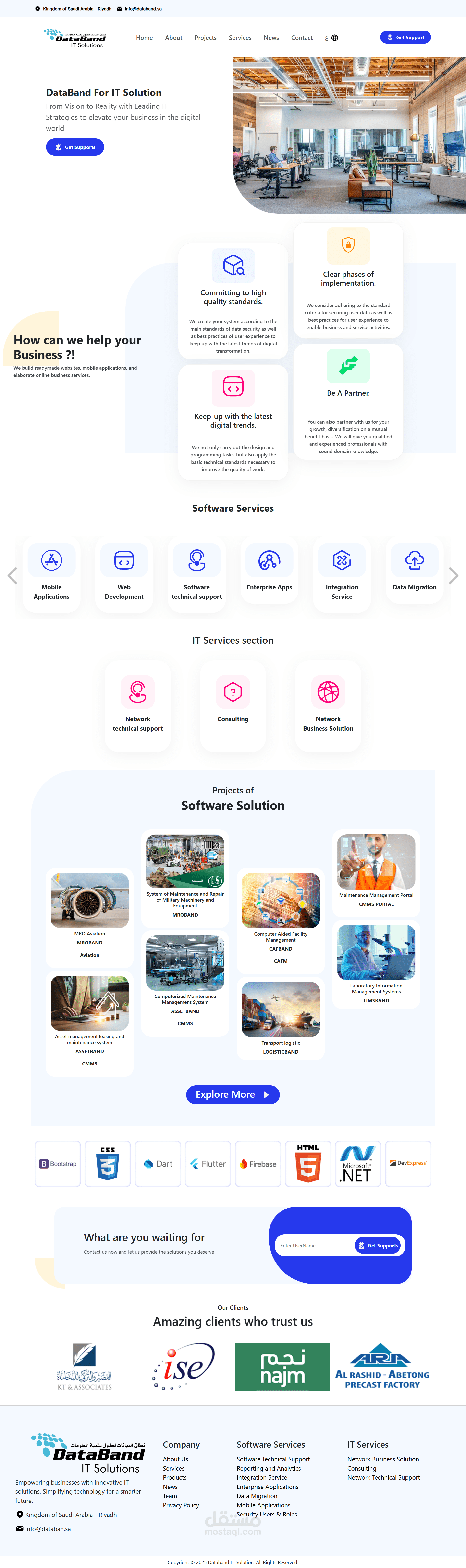 صفحة الهبوط لموقع Databand For IT Solution