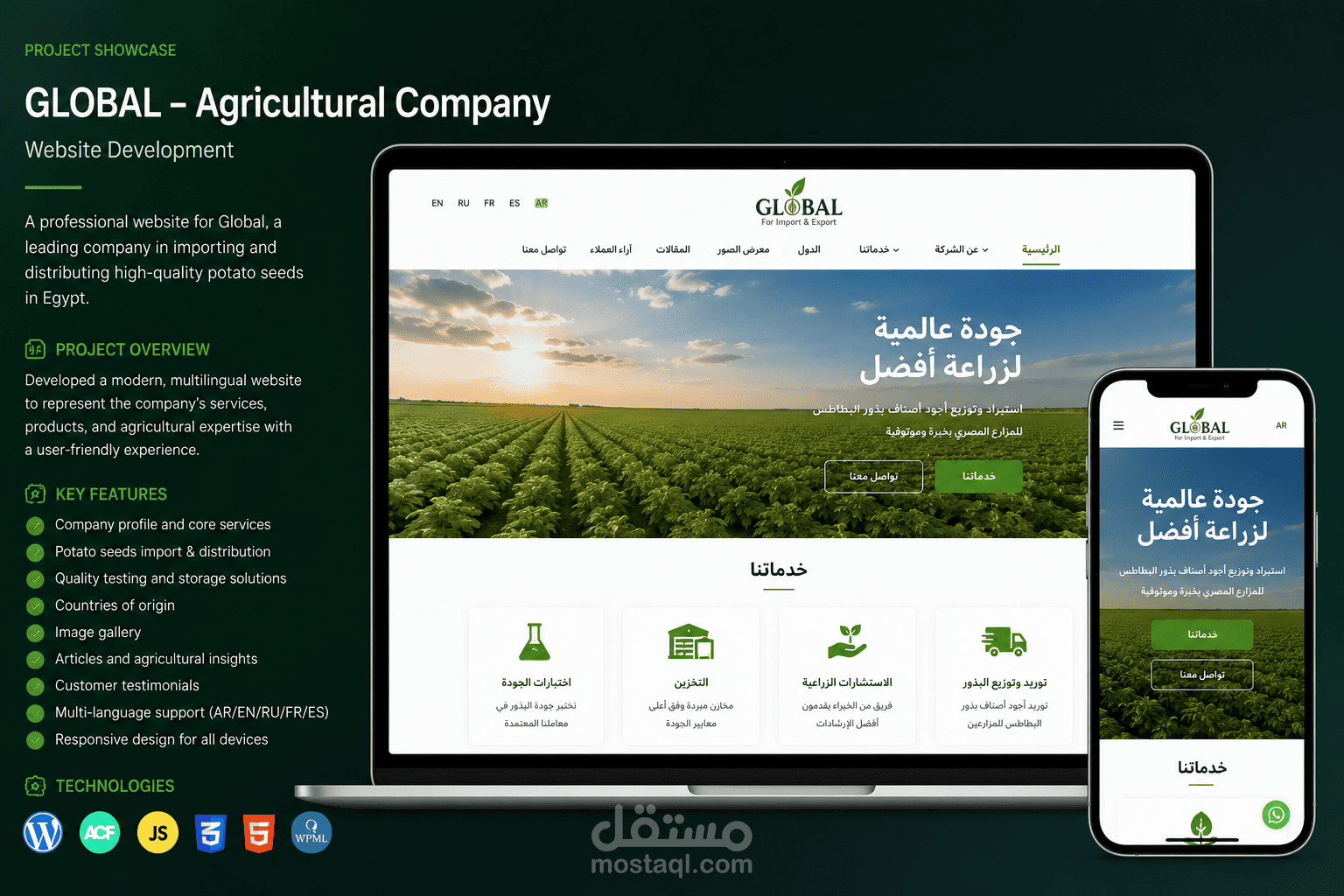 تطوير موقع شركة Global المتخصصة في استيراد وتوزيع بذور البطاطس