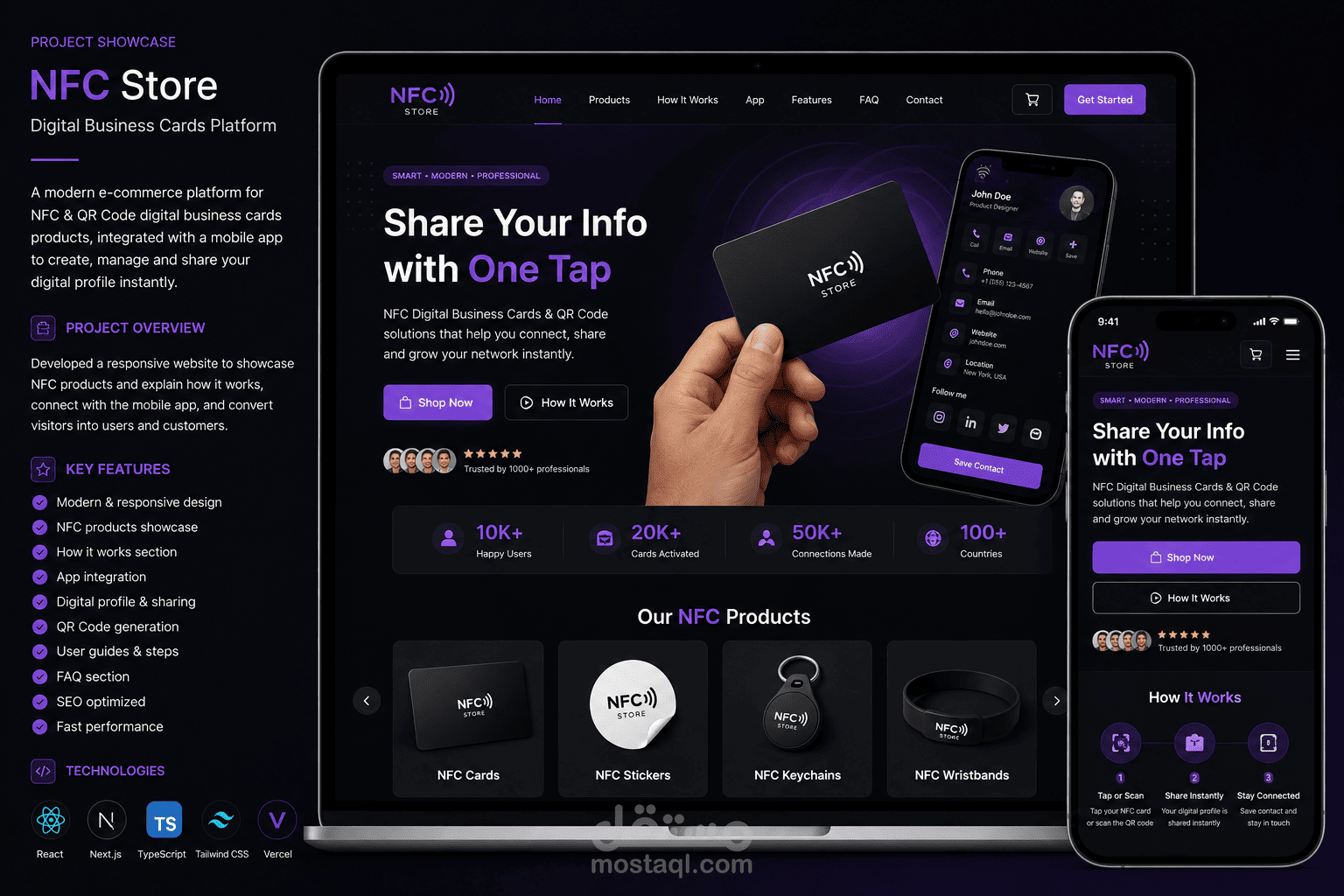 تطوير منصة بطاقات أعمال رقمية بتقنية NFC وQR Code