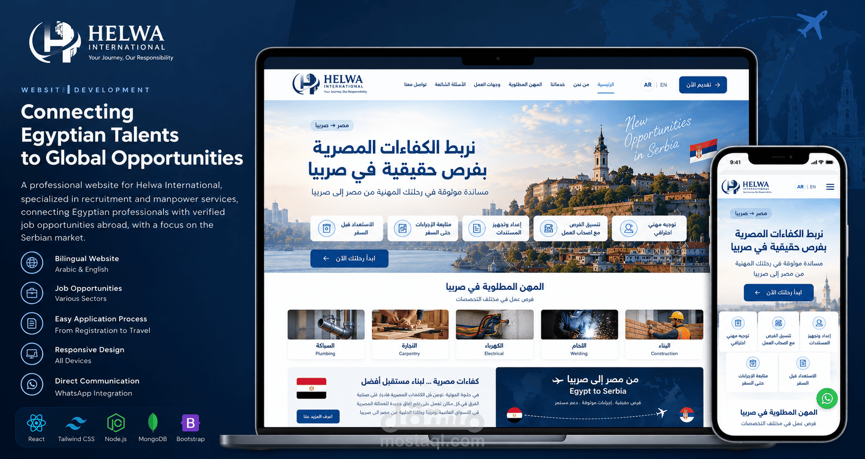 تصميم وتطوير موقع إلكتروني احترافي لشركة Helwa International للتوظيف الدولي