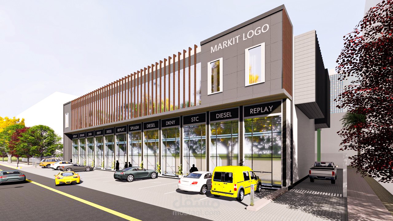 تصميم مبني تجاري به 12 محل تجاري علي مسطح 1200 متر مربع.