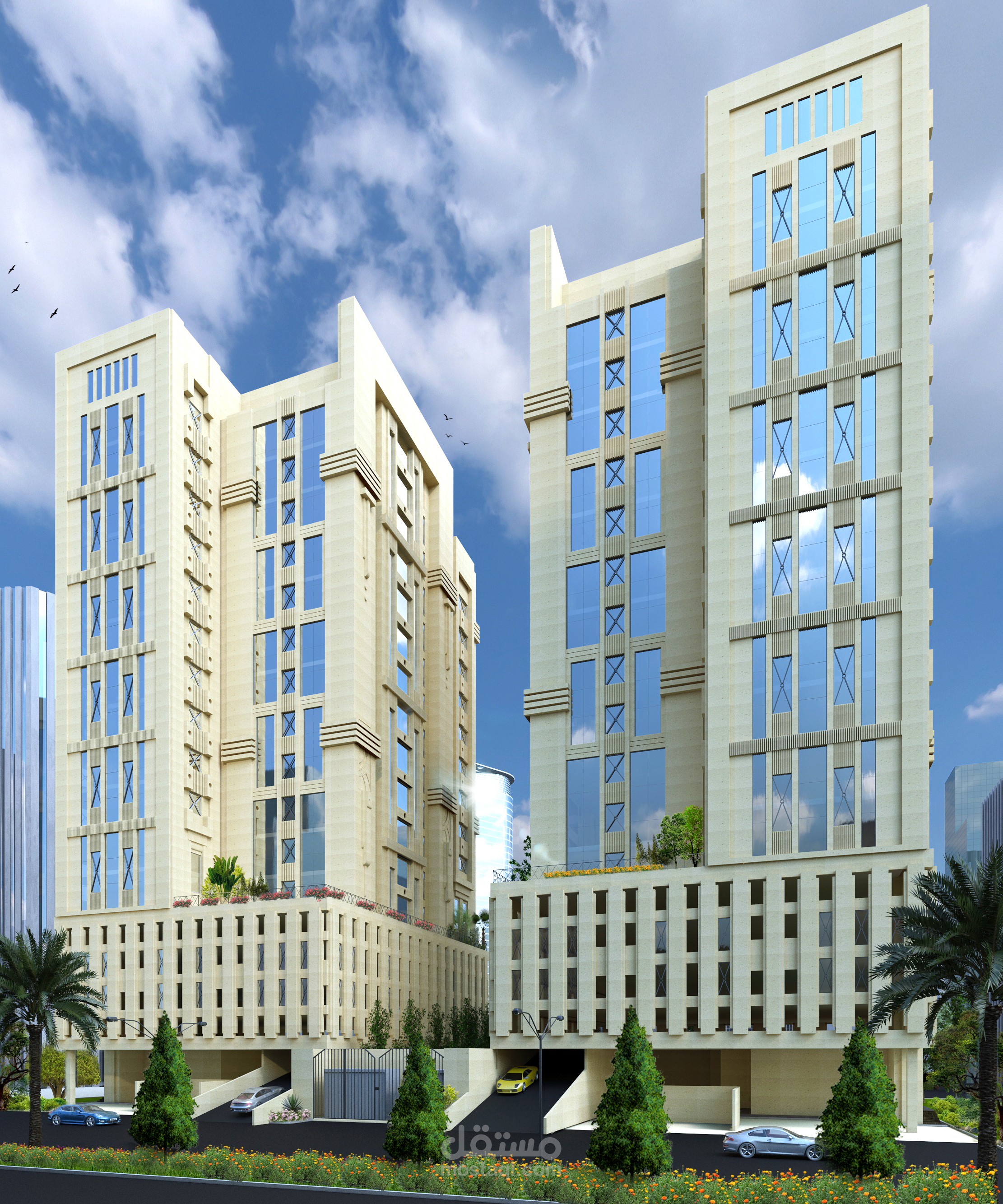 تصميم برجي الدانوب 35 طابق علي مساحة  10,000 متر مسطح