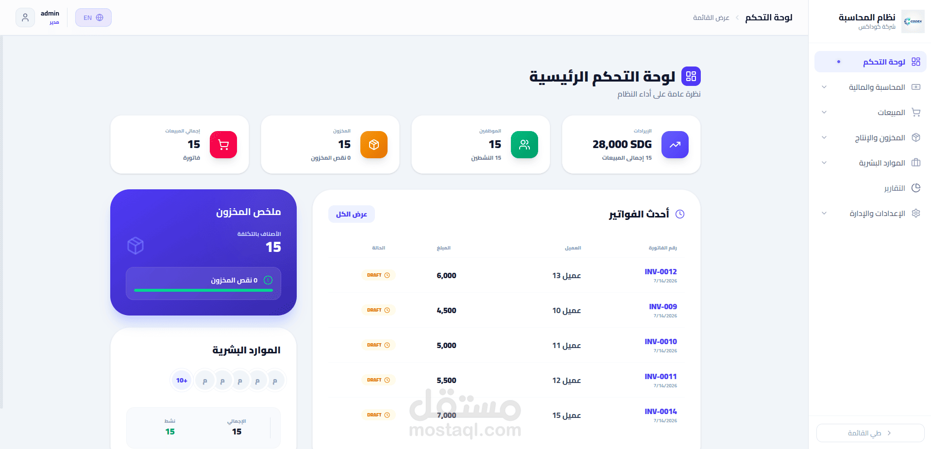 نظام إدارة موارد المؤسسات والمحاسبة (ERP & Accounting System) المتكامل