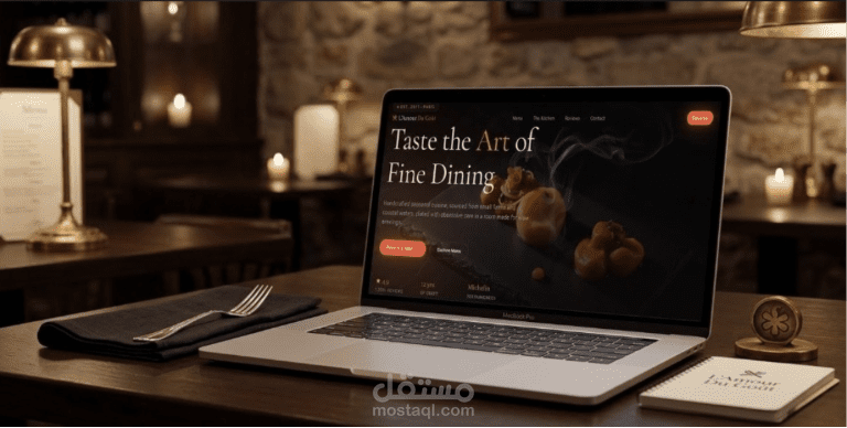تصميم موقع إلكتروني فاخر لمطعم وحجوزات طعام (Flame-Kissed Plates)