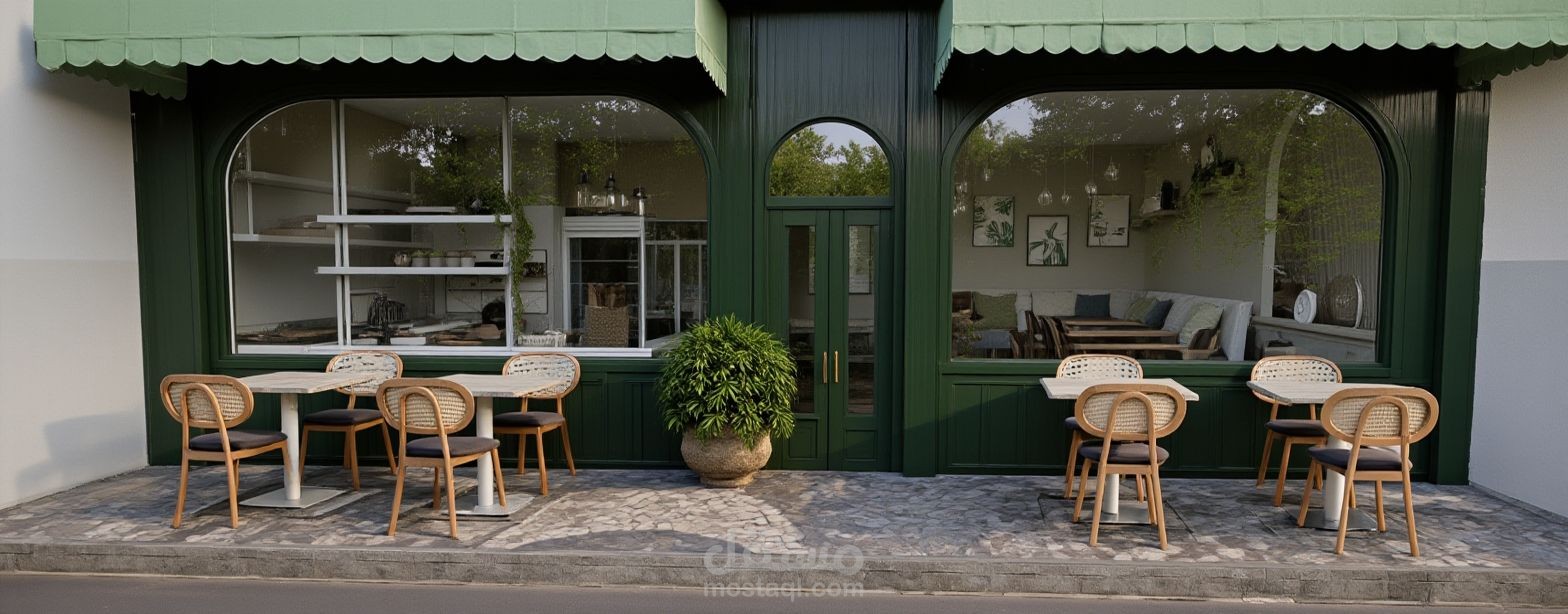 تصميم داخلي لمقهى عصري مستوحى من الطبيعة – Modern Nature-Inspired Café Interior