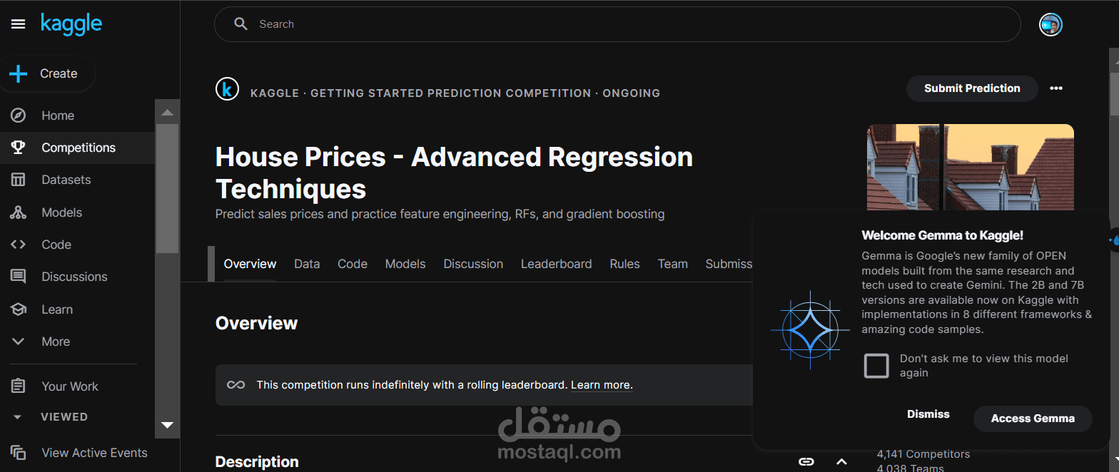 تطبيق تقنيات الانحدار المتقدمة لتوقع أسعار المنازل: مشروع مسابقة كاجل 'House Prices: Advanced Regression Techniques'