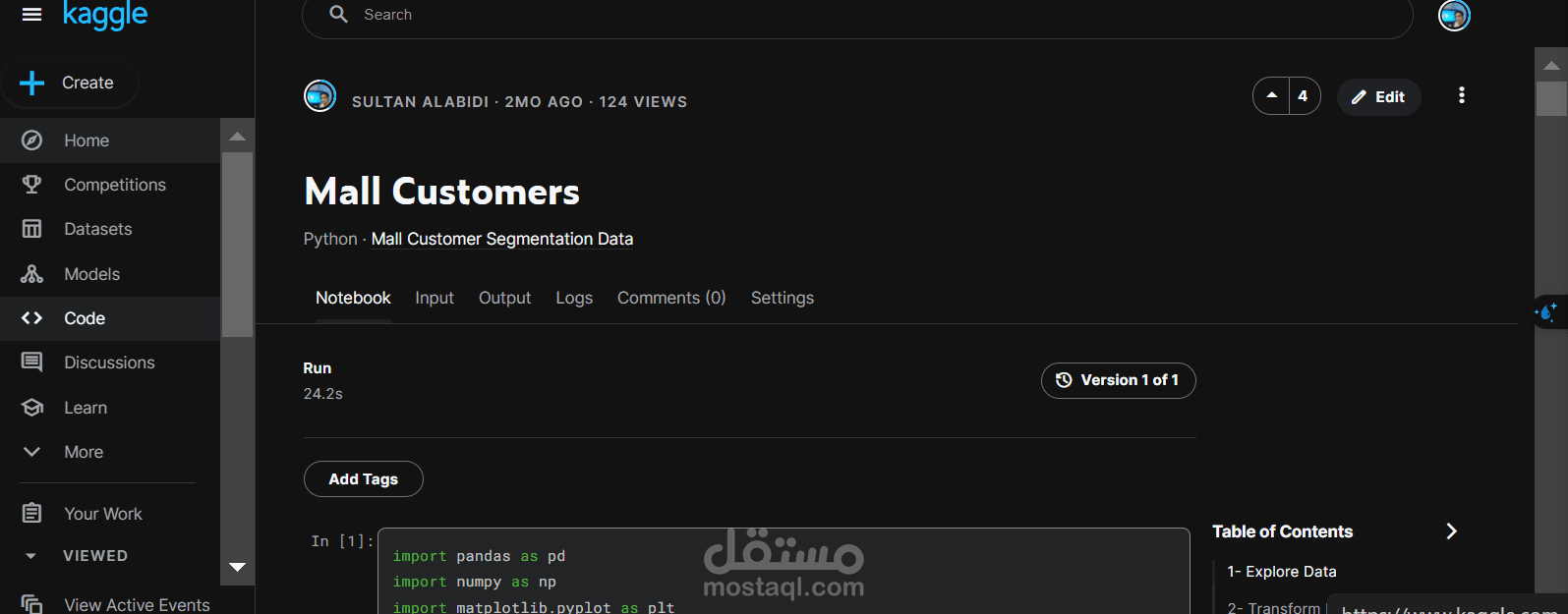 تقسيم وتحليل زبائن المركز التجاري: مشروع من كاجل 'Mall Customer Segmentation'