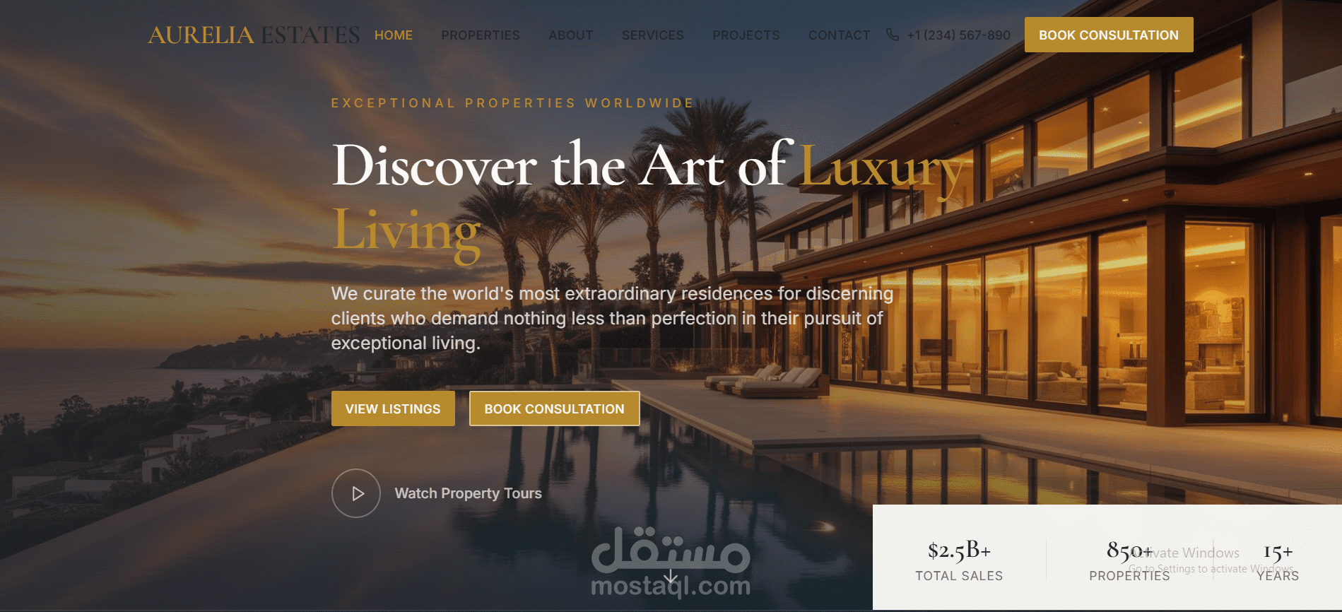 تصميم وتطوير موقع عقاري فاخر لعرض الفلل والاستثمارات – تجربة عالية التحويل