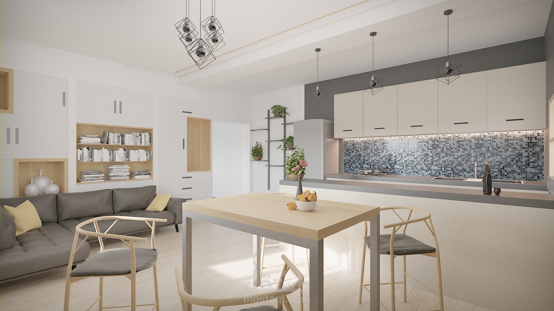 ديكور وديزاين مطبخ مع غرفة جلوس