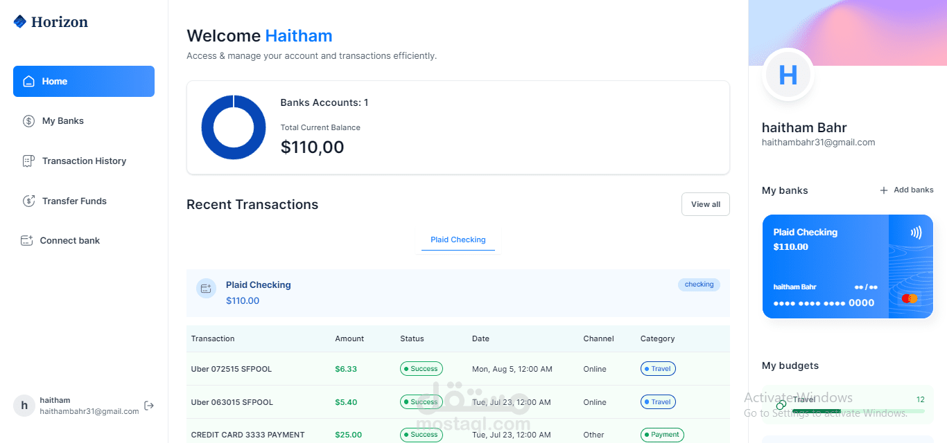 Horizon Bank management application