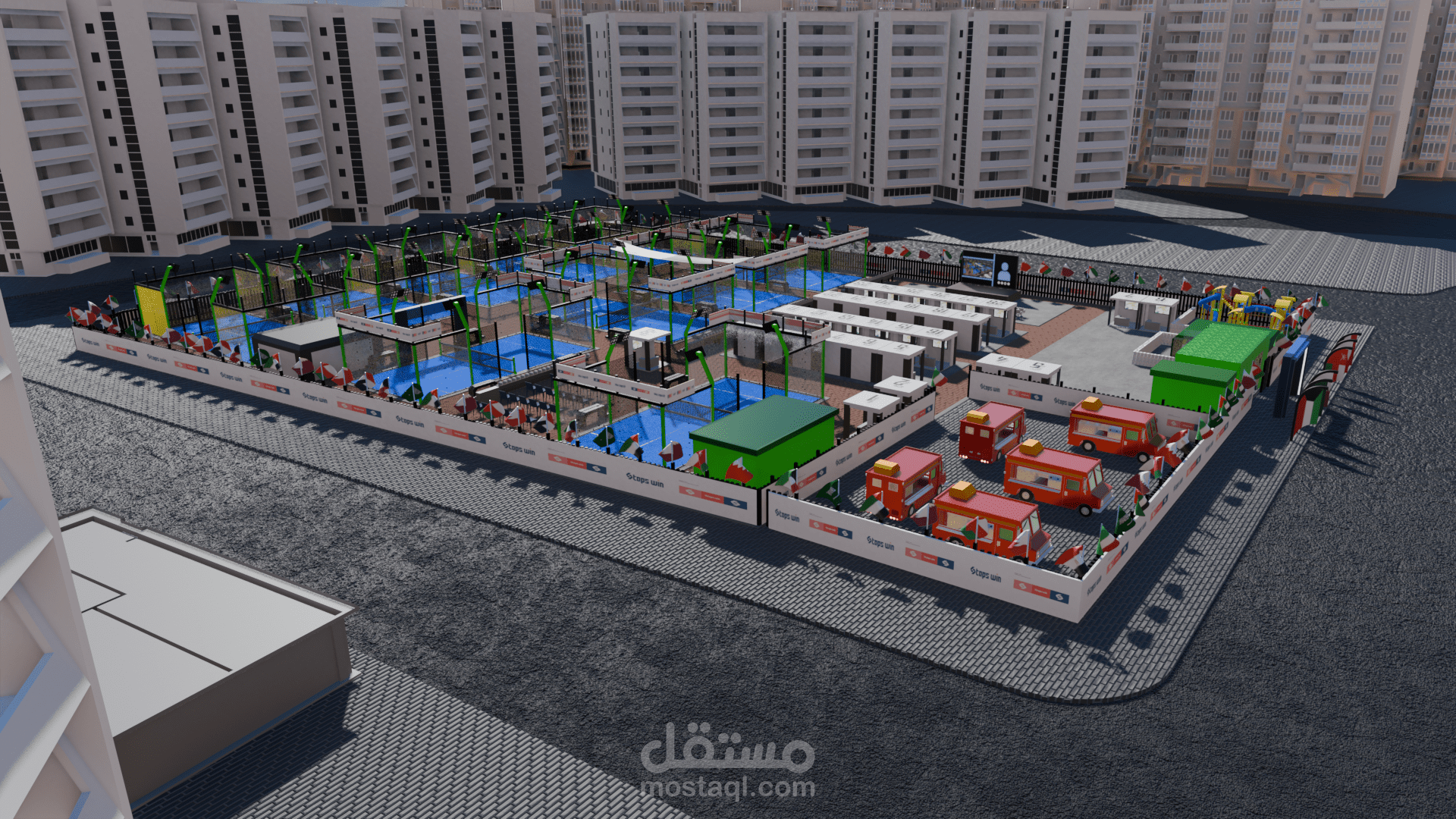نمذجة وإخراج 3D واقعي لمجمع ملاعب رياضية - دسمان