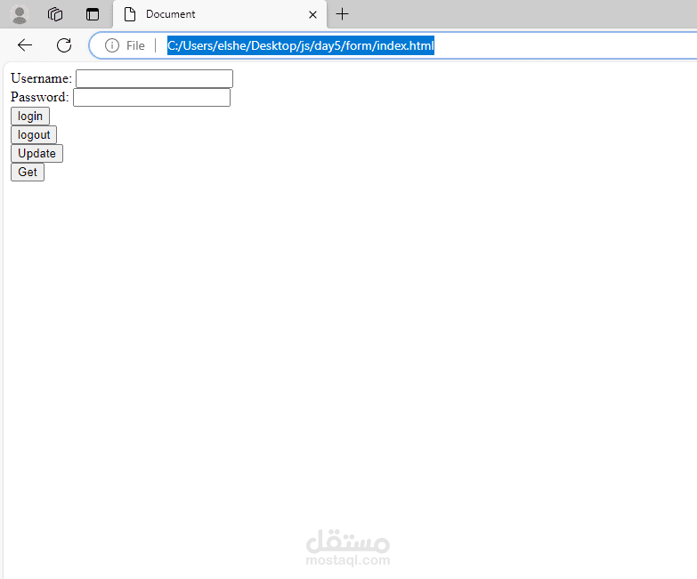 java script login form