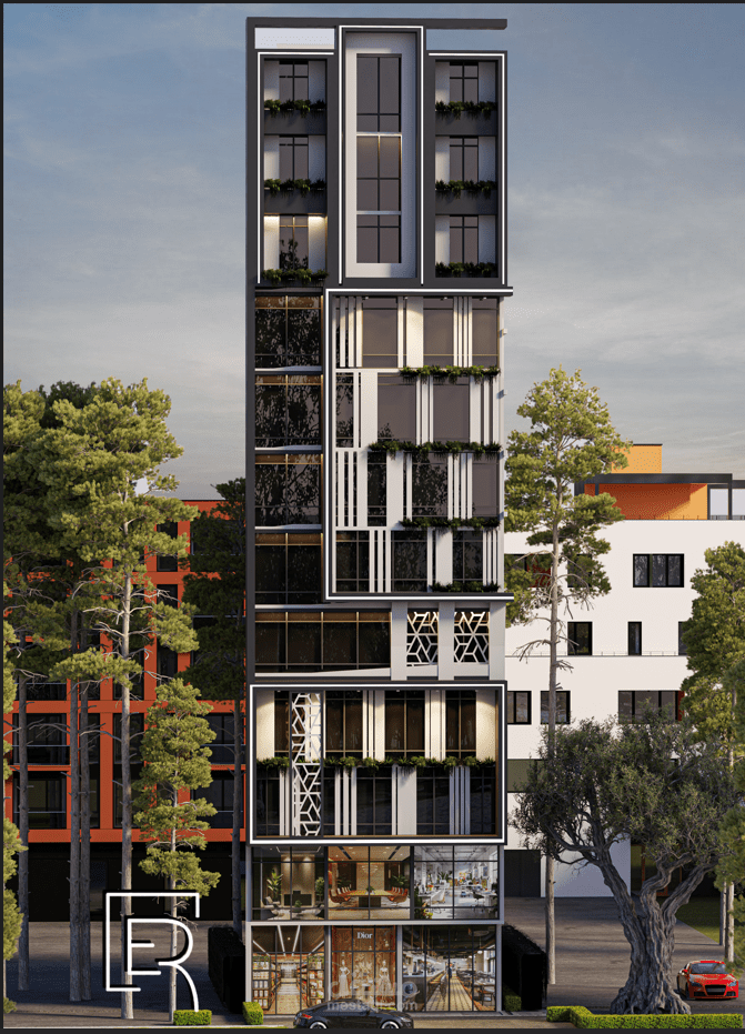 واجهة برج سكنى تجاري اداري