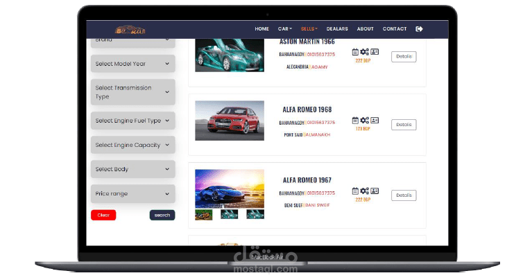 A car selling website that features a filter and displays the cars that are suitable for you