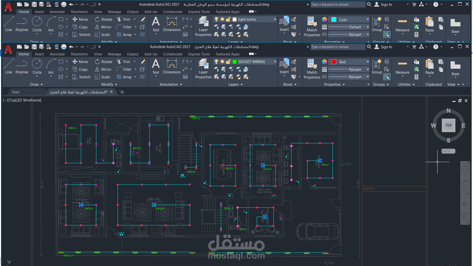 المخططات التصميمية الكهربية لفيلا فلاح العنزي