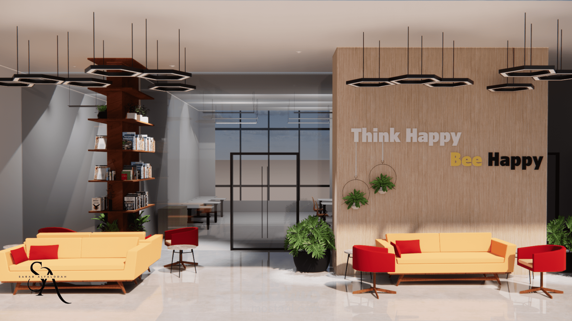 تصميم مكتب عمل ومساحة الاستراحة