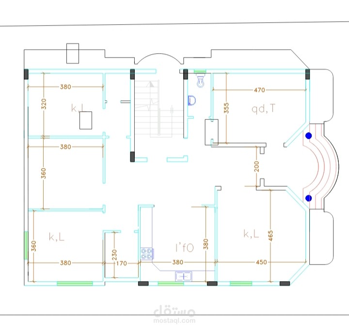 تصميم معماري (2D) وتوزيع وظيفي للمسقط الأفقي لوحدة سكنية من ثلاث طوابق(ڤيلا)