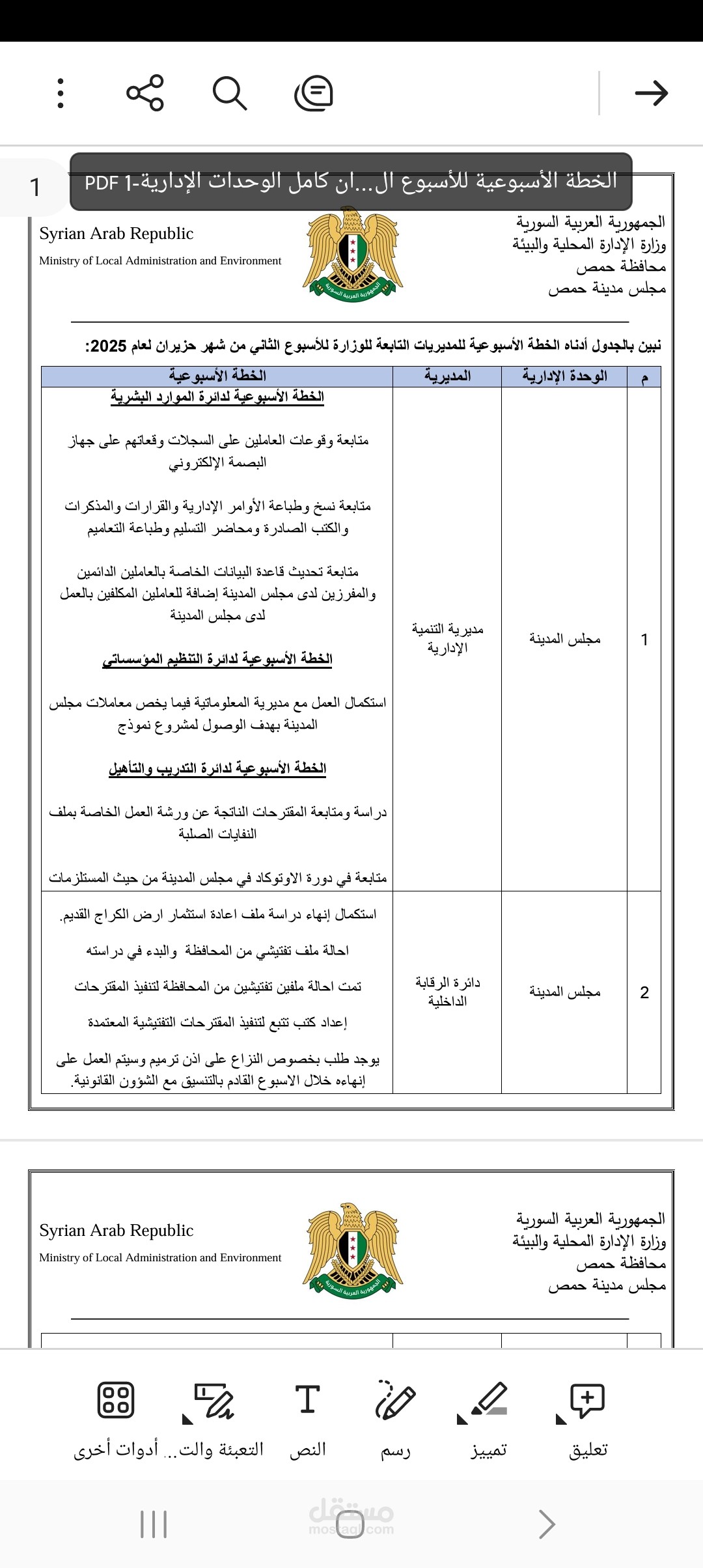 خطة أسبوعية