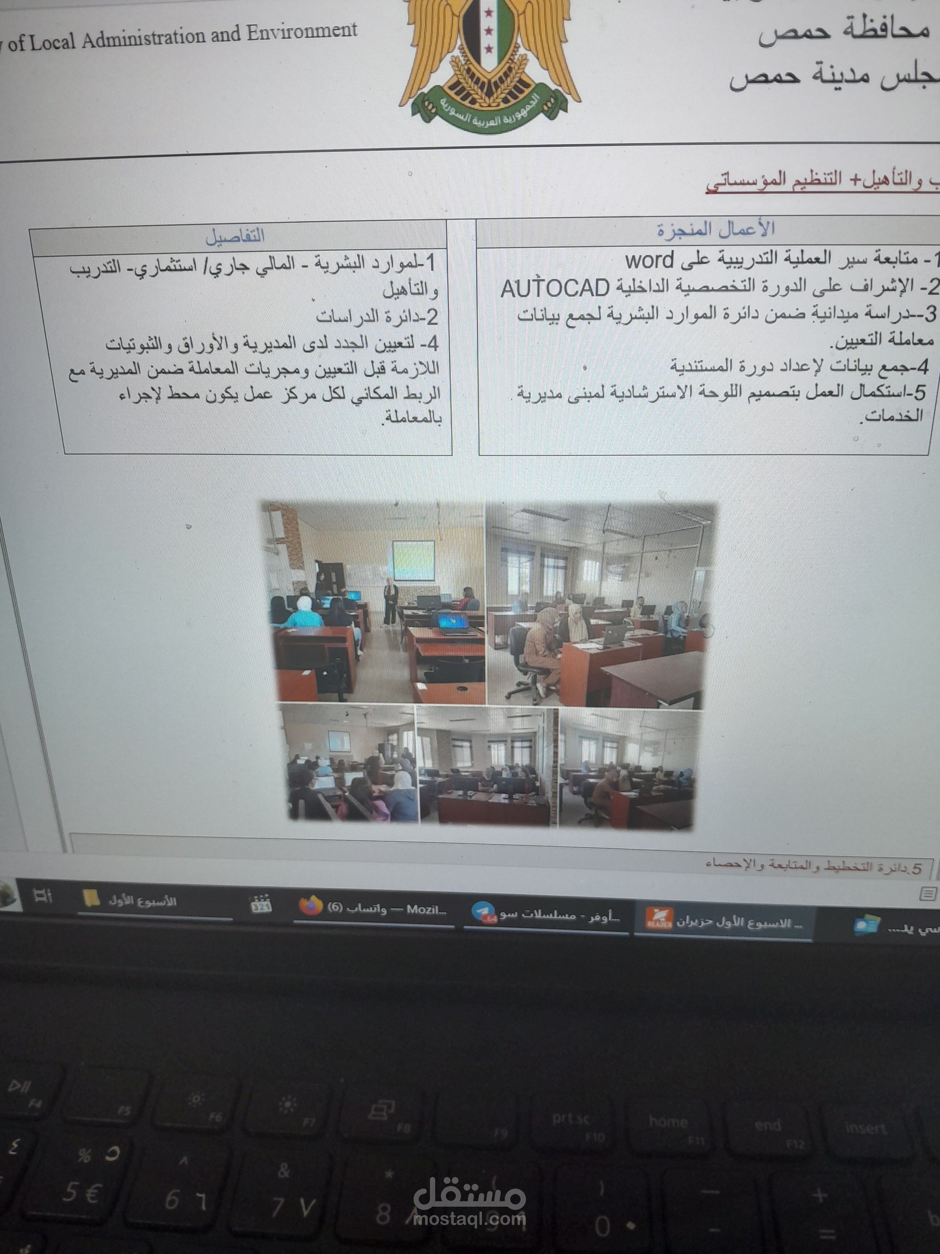 تقرير أسبوعي مع إرفاق صور